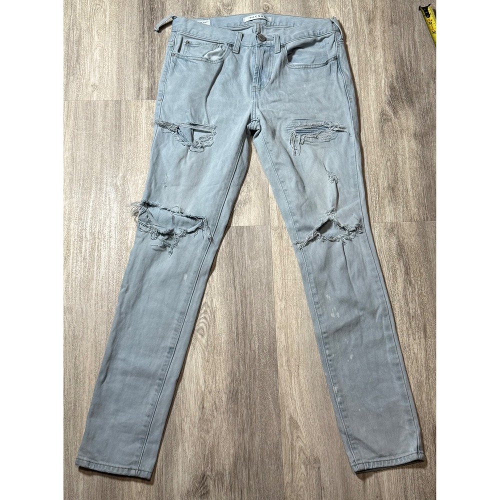 Pacsun Stacked Skinny Jeans‎ Mens 28x30 Light Blue Distressed Ripped Denim